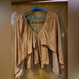 Tan Asymmetrical Ruffled Blouse
